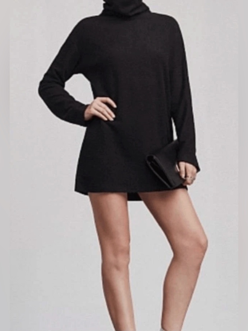 Reformation Black Turtleneck Long-Sleeve Mini Dress